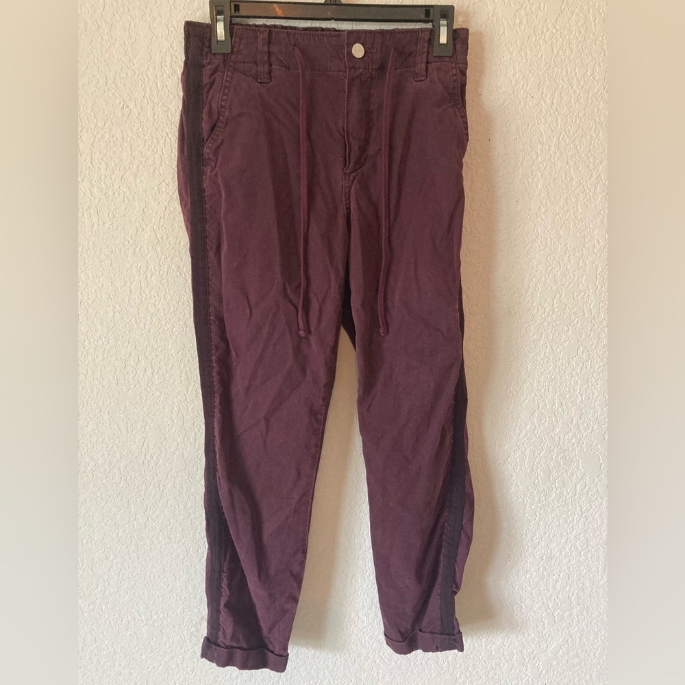 Paige Christy fit purple joggers with drawstring, button, and zipper